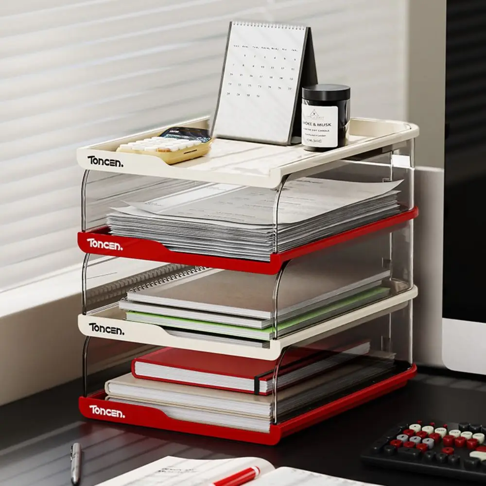 

Fashion PP Desktop File Storage Rack Stackable Horizontal Multi-layer Folder Sturdy Multifunctional File Shelf Office