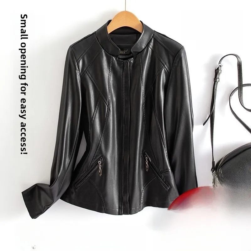 

Ning Genuine Leather Jaet Women's ort Sle 2025 Spring Autumn New eepskin Stand Collar Women's Large Size Small ...