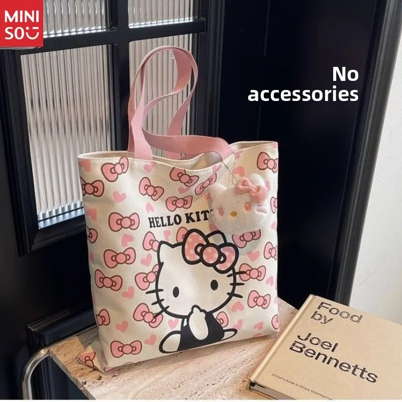 حقيبة حمل هالو كيتي من مينيسو 2025، حقيبة كتف قماشية لفتيات المدارس