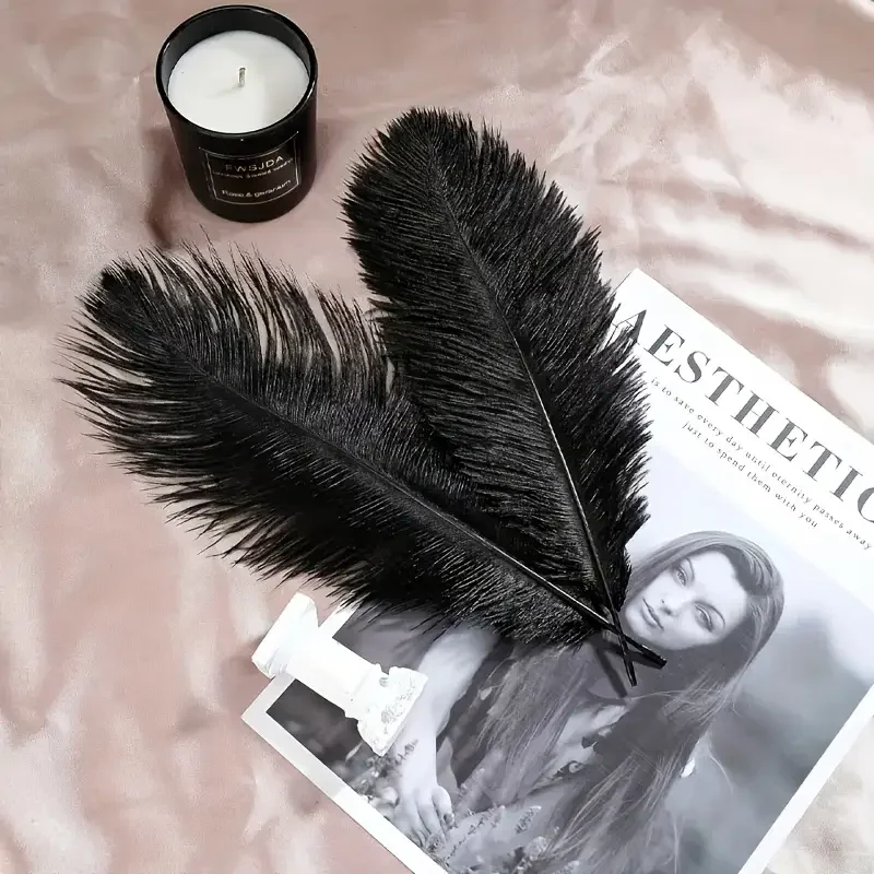 10Pcs Black Ostrich Feathers 15-40cm for Festive Party Wedding Venue Home Table Centerpiece Decoration Photography Supplies