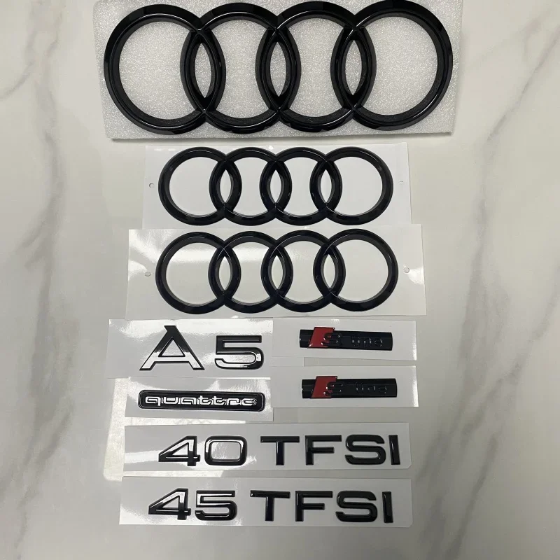

AUDI A5 4 Ring Logo ABS Black 2014-2024 Car Hood Front Grill Rear Trunk Emblem Badge Sticker Quattro Sline A5 Accessory refit