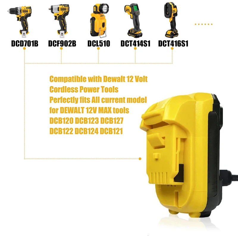 Portable AC 110V 220V To DC 12V Power Supply Converter Inverter Transformer Adapter for DeWalt 12V Lithium Battery Power Tools