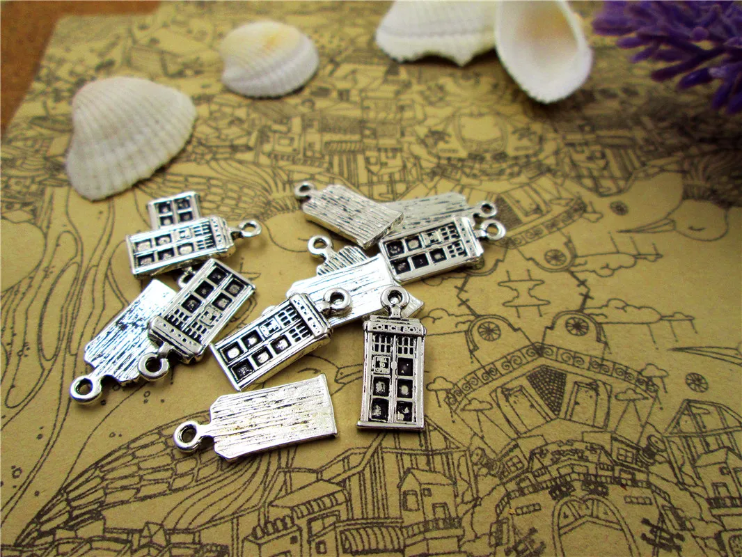 

125pcs--18*8MM Mini Telephone Booth one side Charms For Jewelry Making DIY Findings Antique Silver Color Alloy Pendants