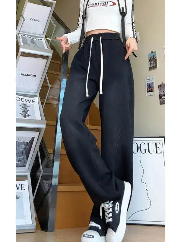 الأمريكية الرجعية واسعة الساق السراويل الرجال حجم كبير فضفاض عادية الشارع الرياضة تنوعا ثنى فضفاضة تناسب مستقيم قطع بنطلون