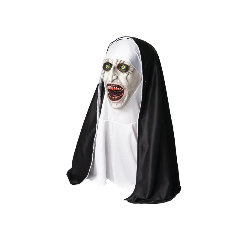 Soul Summoning Sister The Horror Scary Nun Latex Mask Halloween Makeup Masks Trick Ghost Face Scary Headcover with Headpiece