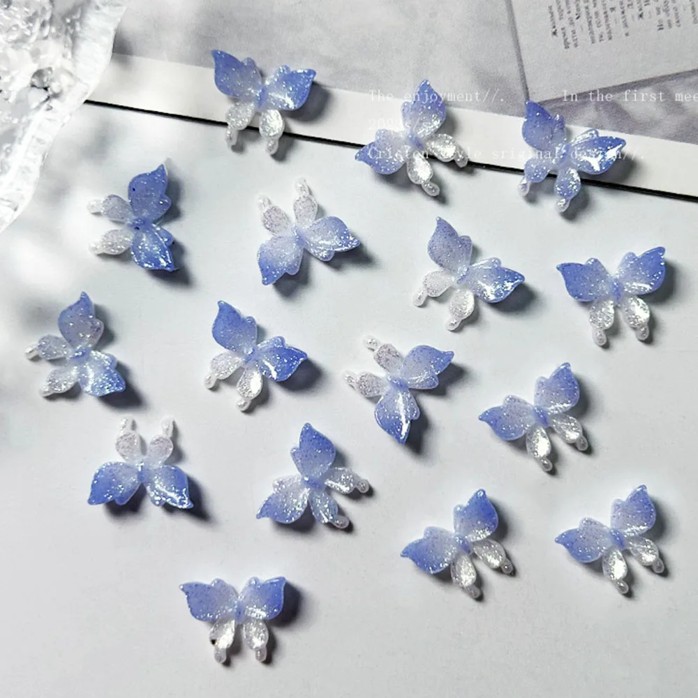 50 stücke Leuchtende Farbverlauf Nagel Charms Blau Farbe Rose Blume Schmetterling Nagel Dekorationen DIY Acryl Strass 3D Maniküre Teile – Detail 5