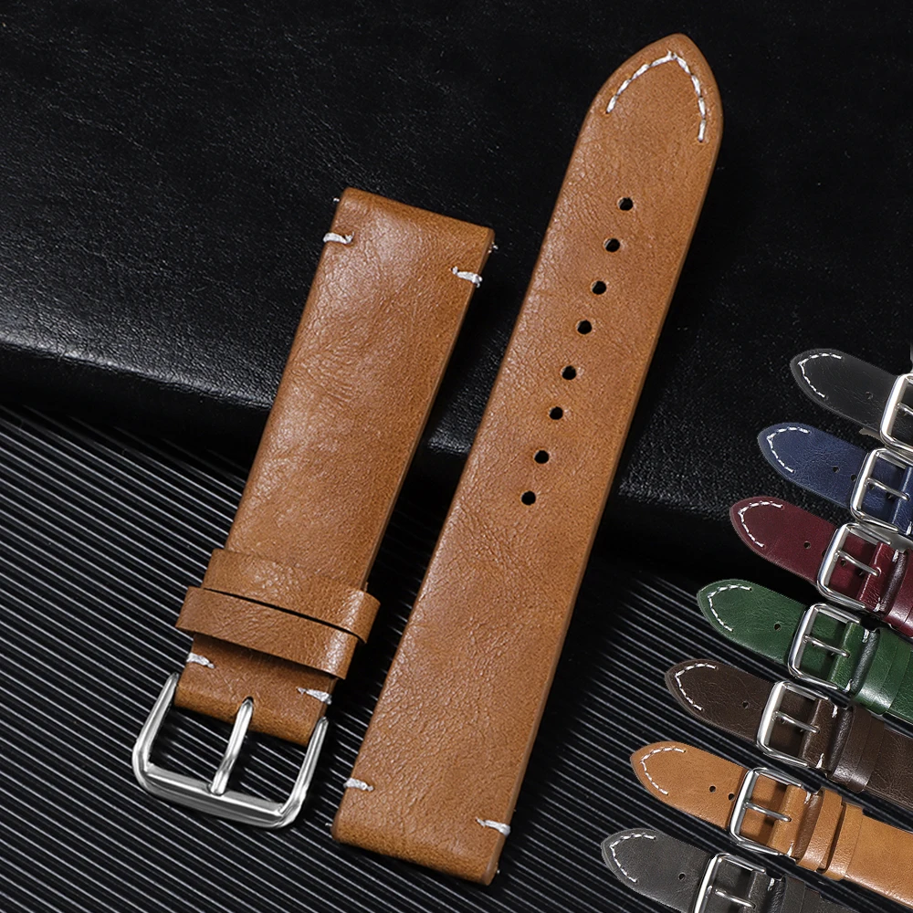 Retro pulseira de couro genuíno cera óleo couro pulseira liberação rápida 18mm 20mm 22mm 24mm alta qualidade pulseira relógio negócios