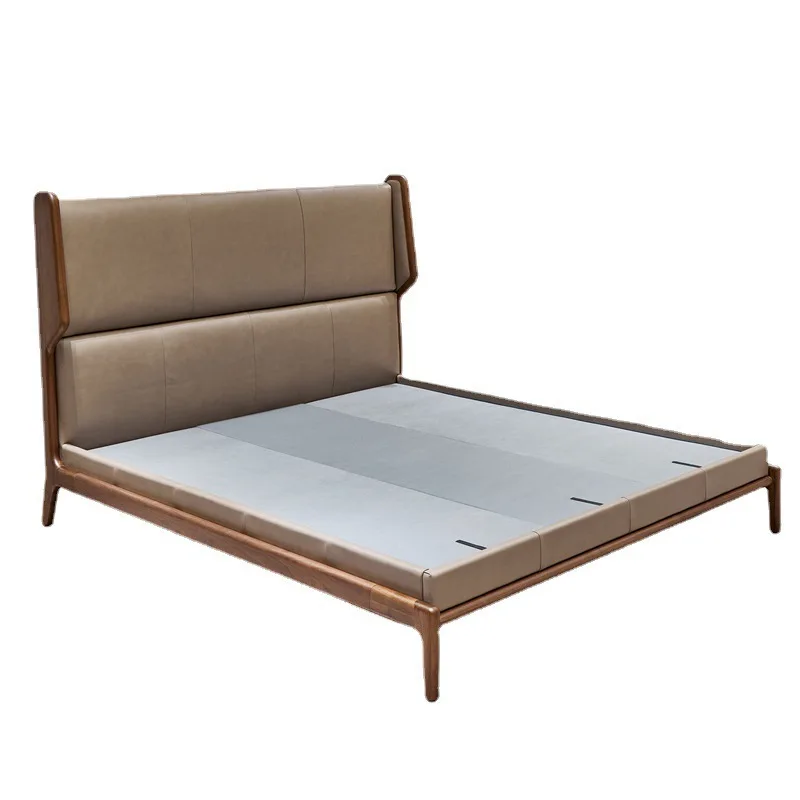 

North American black walnut bed, double bed Nordic light luxury, soft bed Italian solid wood bed
