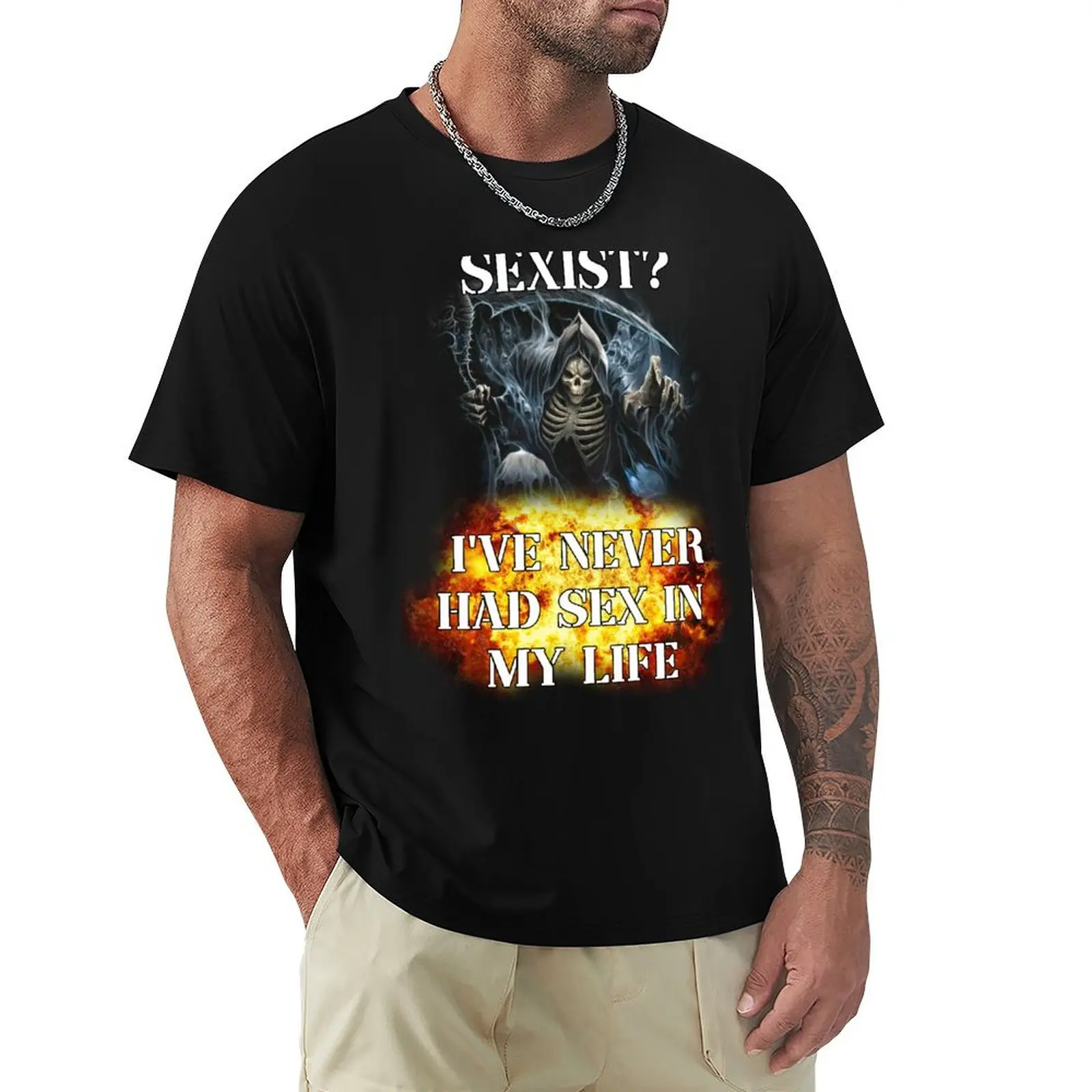 

s3xist ive never had s3x in my life edgy skeleton T-Shirt Athletic Fit Sports Short Sleeve Top