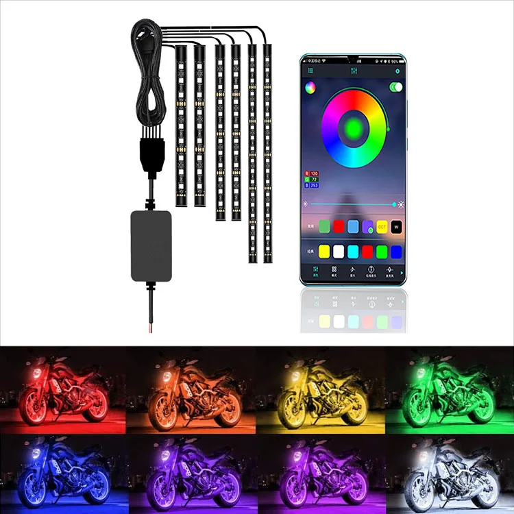 Motorcycle Car Atmosphere Light RGB APP LED Smart Brake Lights Wireless Remote Control Colorful Moto Decorative Strip Lamp Kit