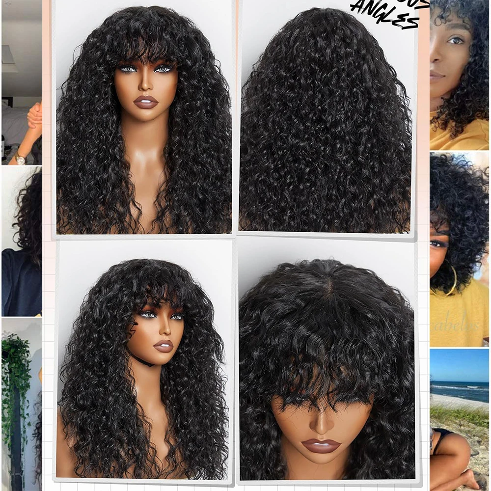 Water Wave Wig With Bangs Human Hair Wigs with Bang Wig 180 Density Brazilian Water Wave Wigs Machine Made Wig