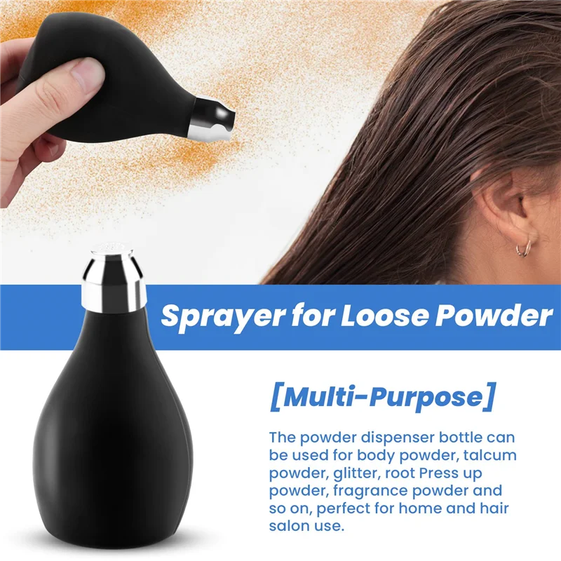 زجاجة رذاذ مسحوق، موزع مسحوق سيليكون قابل لإعادة الملء حاوية مسحوق فارغة للحلاق، بخاخ مسحوق أسود متين لـ Lo #2