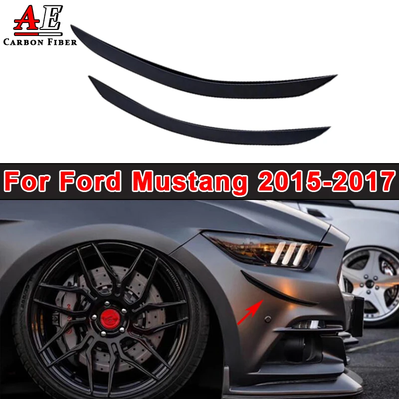 Front Bumper Splitters Side Shark Fins Canards Trims for Ford Mustang 2015-2017 Carbon Fiber Wind knife Splitter Spoiler Canard