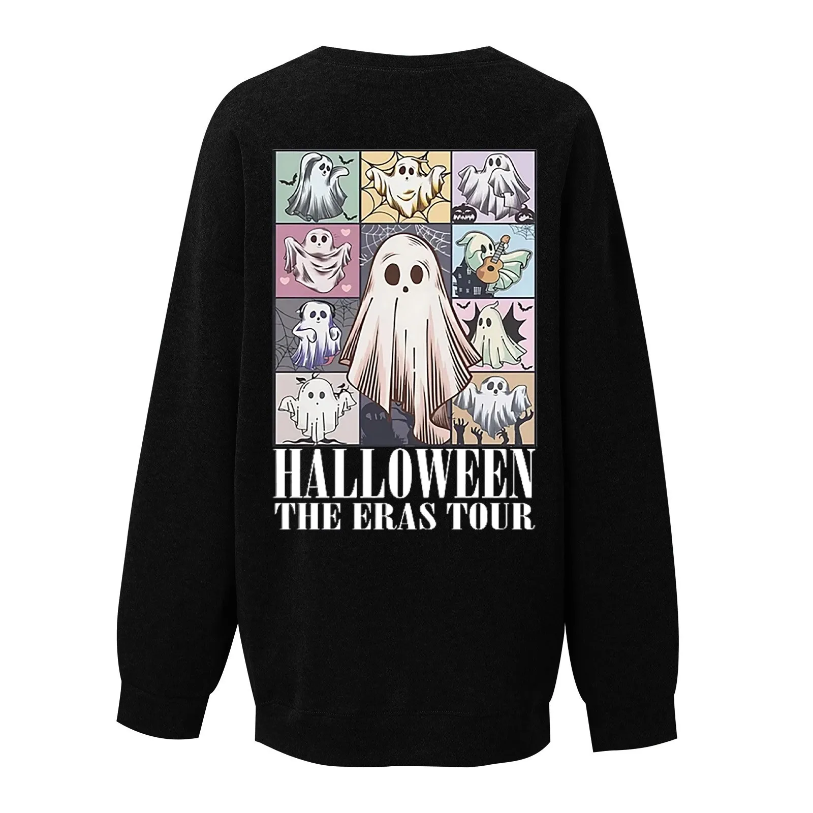 

Halloween Ghost Graphics Hoodless Sweatshirt For Women And Men Black Sweatshirt Long Sleeved Hoodie Pullover Blouse