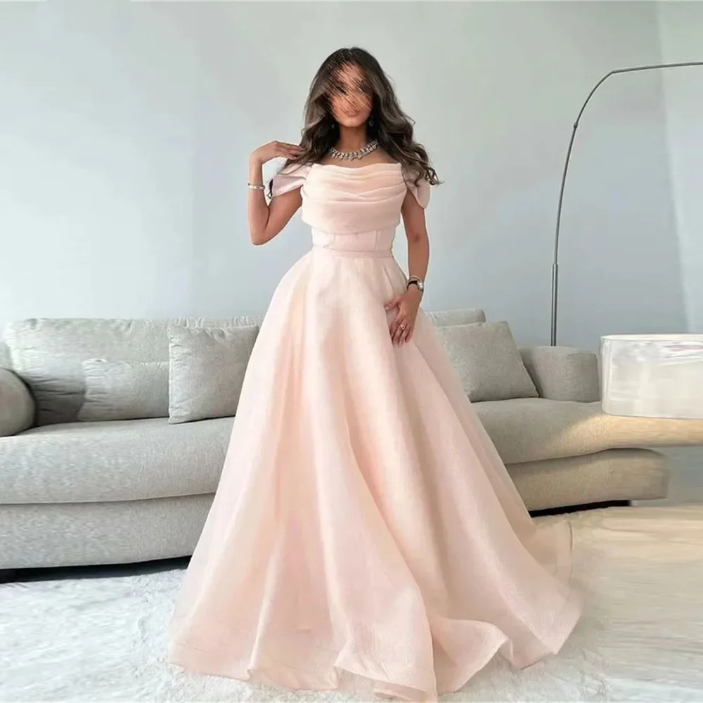 فساتين Meetlove Pink Princess Sweet A Line بطول الأرض للحفلات الراقصة للنساء 2025 فساتين سهرة مخصصة مكشوفة الكتف من التل