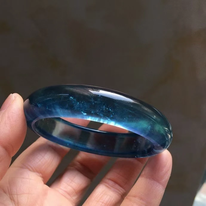 Natural Blue Aquamarine Quartz Bracelet Bangle Jewelry Clear Round Cat Eye 59*15*8mm Wealthy Stone For Women Men AAAAAAA