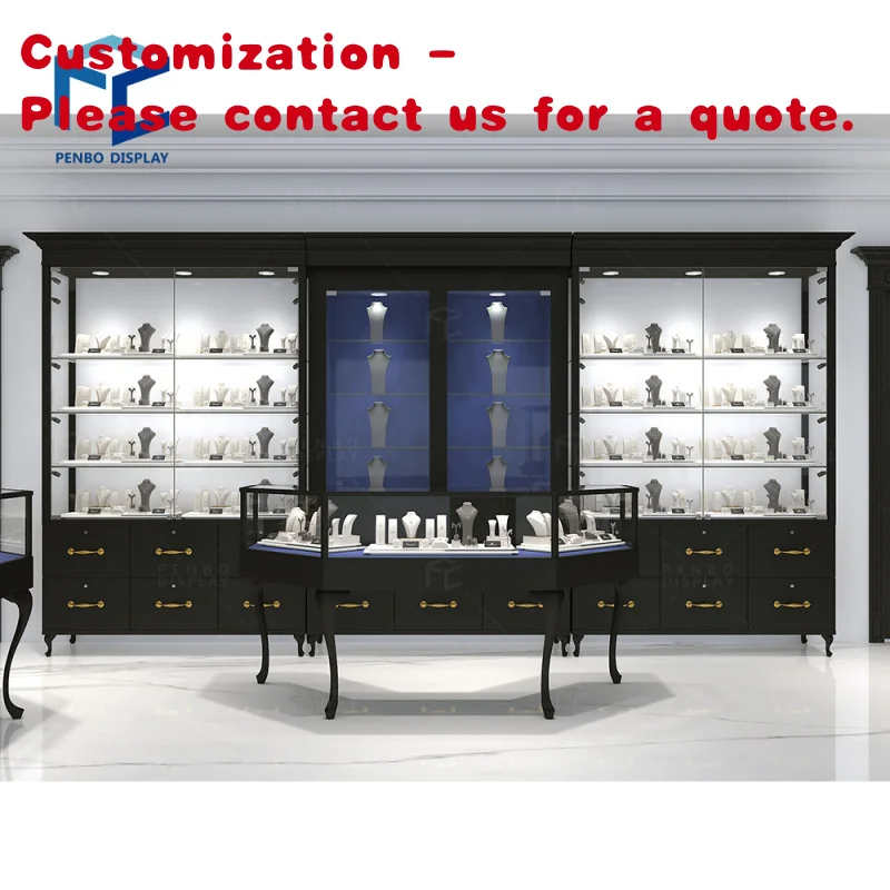 custom.Modern Black Style 3D Rendering Commercial Jewelry Store Design Interior Design of Showcases Jewellery Shop