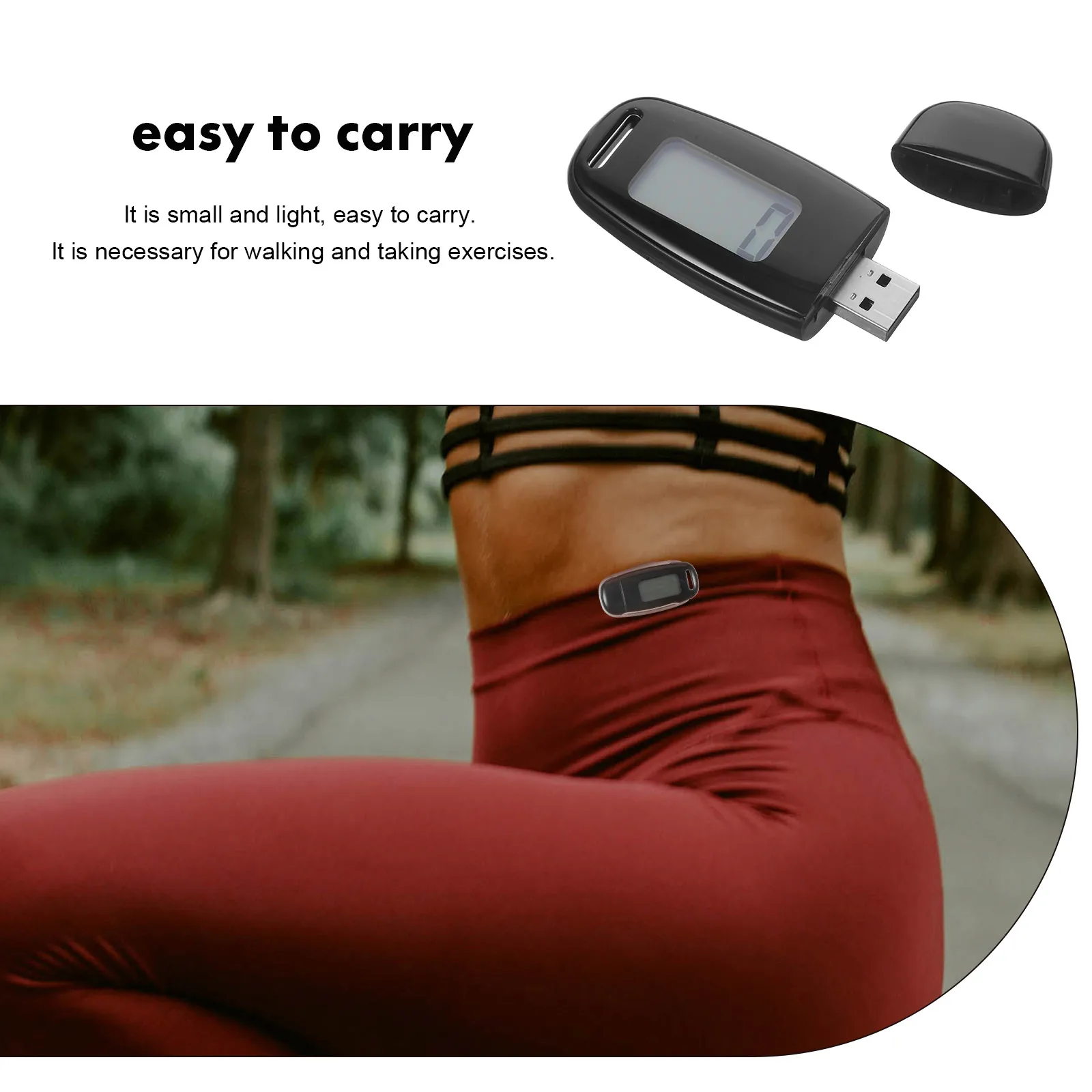 3D Pedometer Black USB Rechargeable Walking Counter Outdoor Fitness Large Display Mini Professional Portable