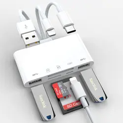 Type C & USB & Lightning to SD Card Reader for iPhone, iPad, Android, Mac Book, Computer, Camera, Hard Drive, and Flash, 5-in-1