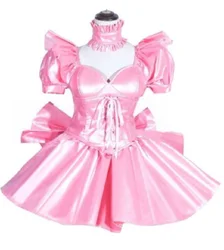 New Corset Tight Pink Sissy Maid Girl Lockable Satin Dress Cos Costume Custom Cosplay Costume Custom