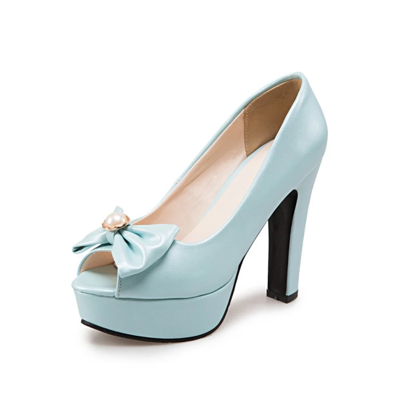 Oversize Large size Big size sandals for women and ladies Open Toe platform shoes Thick Heel Bowknot The Lolita style