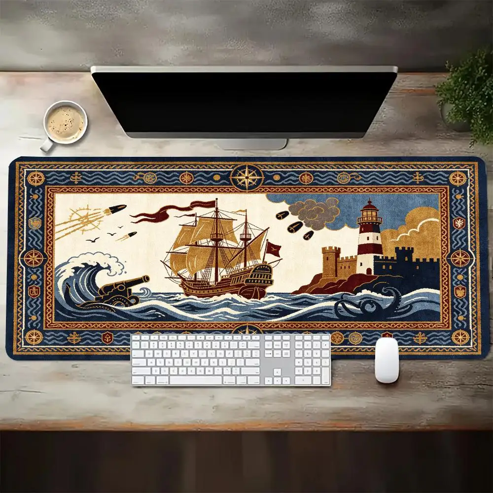 Vintage Nautical Sailing Ship Rug Table Mat Mouse Pad Non Slip Rubber Base For Coastal Home