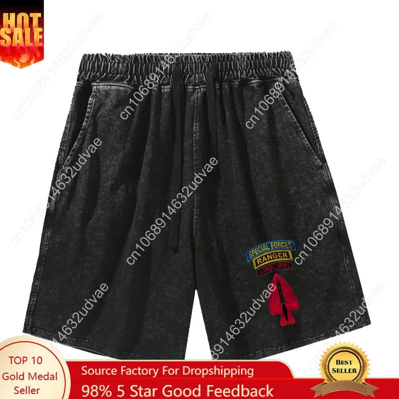 

USASOC Shorts Man Woman Teenager Retro Short Pants Vintage Cotton Elastic Soft Beach Shorts Pattern Text Customized Pant