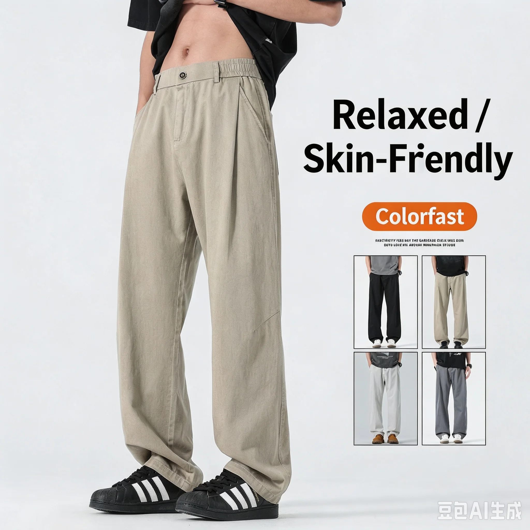 Men's Casual Straight Leg Loose Fit Summer New Style Youth Versatile Thin Fashionable Long Pants Silk Cotton Draped Pants