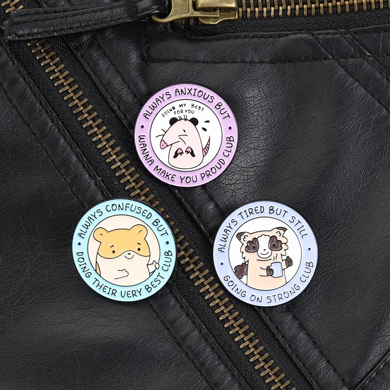 Always Confused but Doing Best Hamster Pin Thumbs Up Sweat Drop Cute Club Brooch for Lost and Tired Souls Streetwear Style