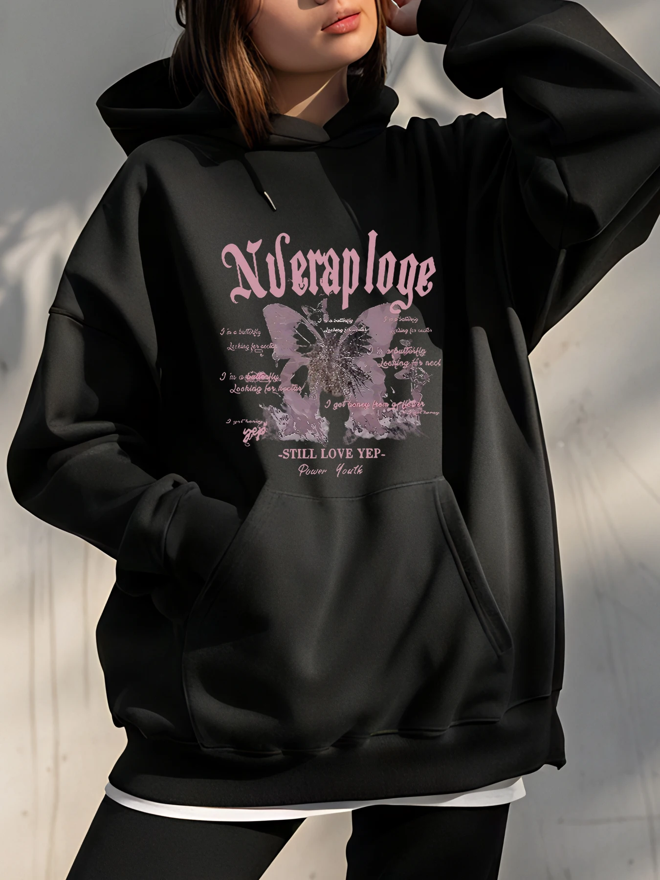 Nveraploge Sudadera con capucha con estampado de mariposa, sudadera informal unisex, ropa de calle, ropa juvenil de moda