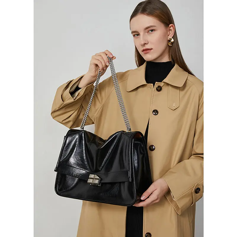 Jenny&Dave French Fashion Messenger Tote Bag Women Chain Hobo Bag Vintage Large Capacity One Shoulder Commuter Messenger Bag