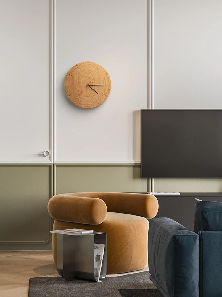 Red oak black walnut living room solid wood wall clock simple wall watch Nordic home silent creative clock clock wall hanging