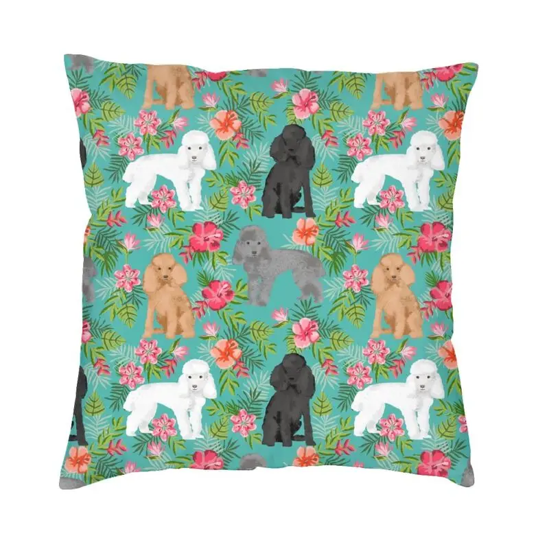 Modern Poodle Dog Floral Flowers Pattern Sofa Cushion Cover 60*60 cm Velvet Pudel Caniche Throw Pillow Case Bedroom Decoration