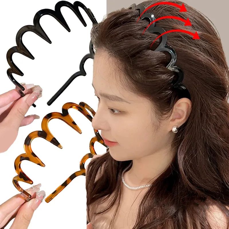 1/2Pcs Zig Zag Comb Headband Wavy Toothed Women Amber Anti-Slip Sharks Tooth Make Up Hair Hoop Ladies DIY Styling Crown Headwear