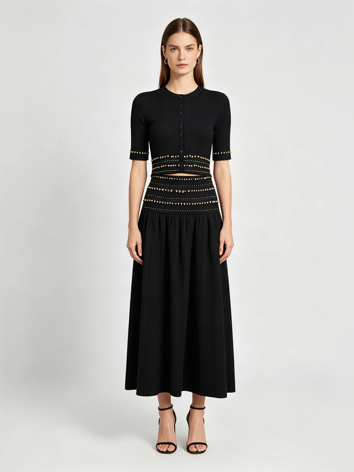 Elegant Knitted Half-length Women's Sweater And Long Skirt Set Slim Fit European Style Cardigan Fashionable Four-season Ensemble