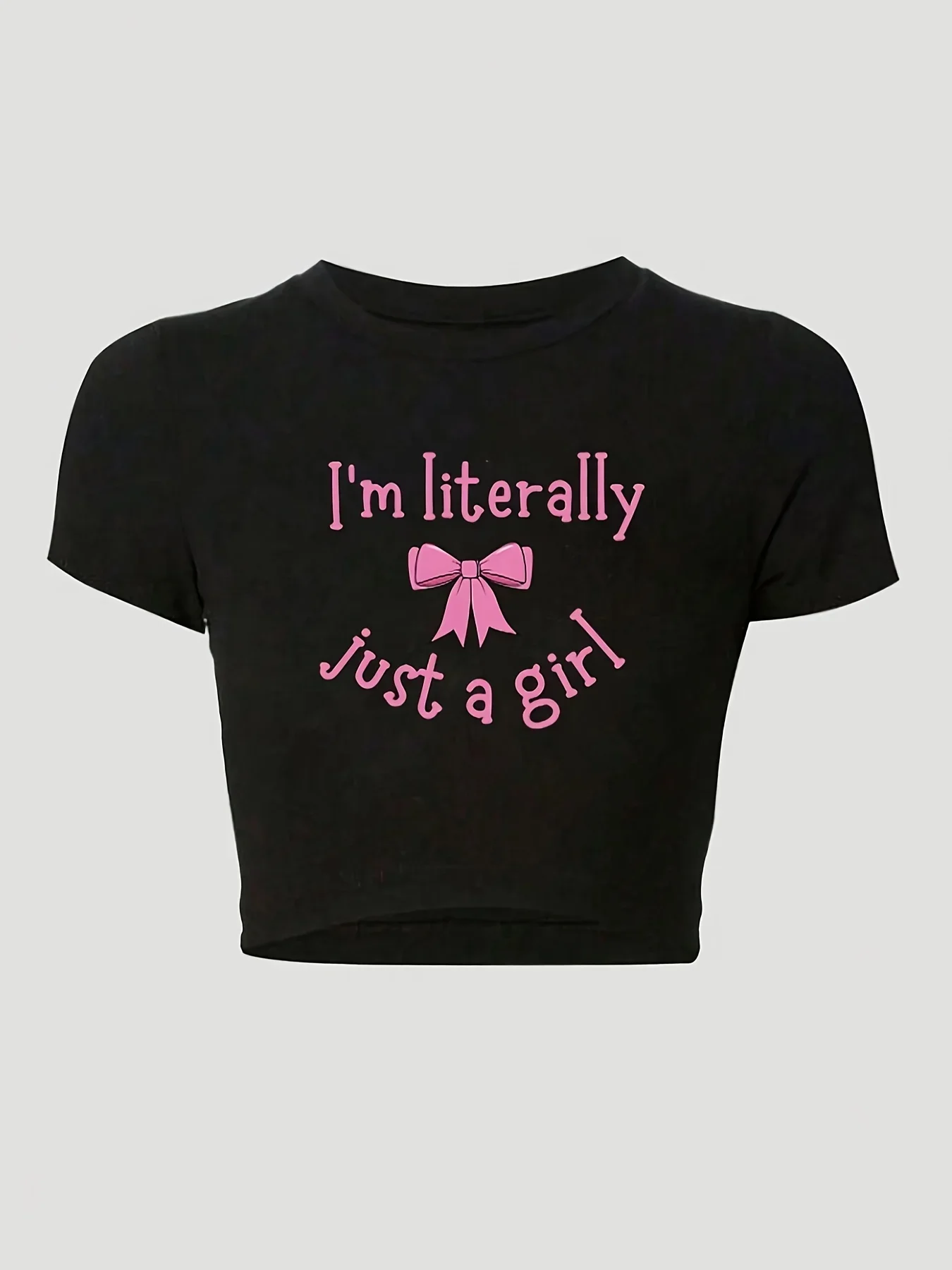 

Bow Print Crew Neck T-shirt Casual Short Sleeve Slim Crop Top for Summer Women's Clothing