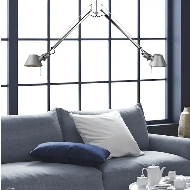 Włoska robotyczna lampa wisząca z długą rąką do salonu, jadalni, kreatywna regulowana teleskopowa lampa wisząca dwugłowicowa E27