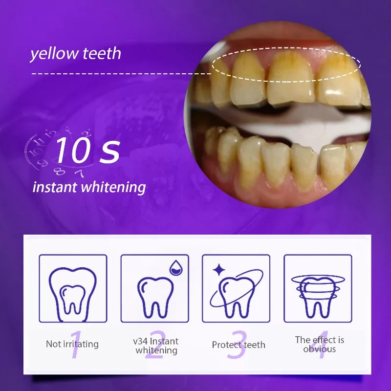 New V34 Toothpaste Purple Toothpaste Teeth Color Correction Smoke Removing Teeth Stains Teeth Brightening White Toothpaste