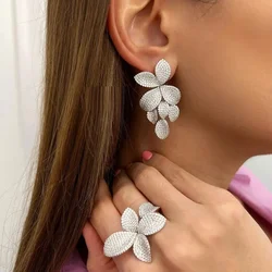 Celebrity Favorite Luxury Leaf Leaves Flower Collection Full Micro Cubic Zirconia Paved Wedding Bridal Earring For Women