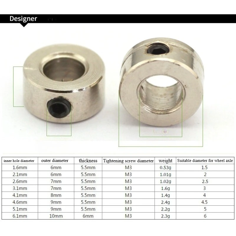 Collier de roue en métal, 10 pièces, 2.1mm 3.1mm 4.1mm 5.1mm 6.1m, modèle RC, collier de verrouillage de roue, douille d'essieu d'arbre pour bouchon de train d'atterrissage