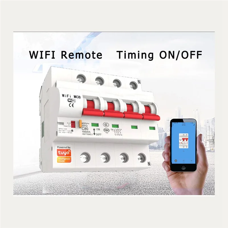 AEF7-1 Stück 80A Wifi Smart Circuit Breaker Automatischer Schalter Überlast-Kurzschlussschutz (4P)