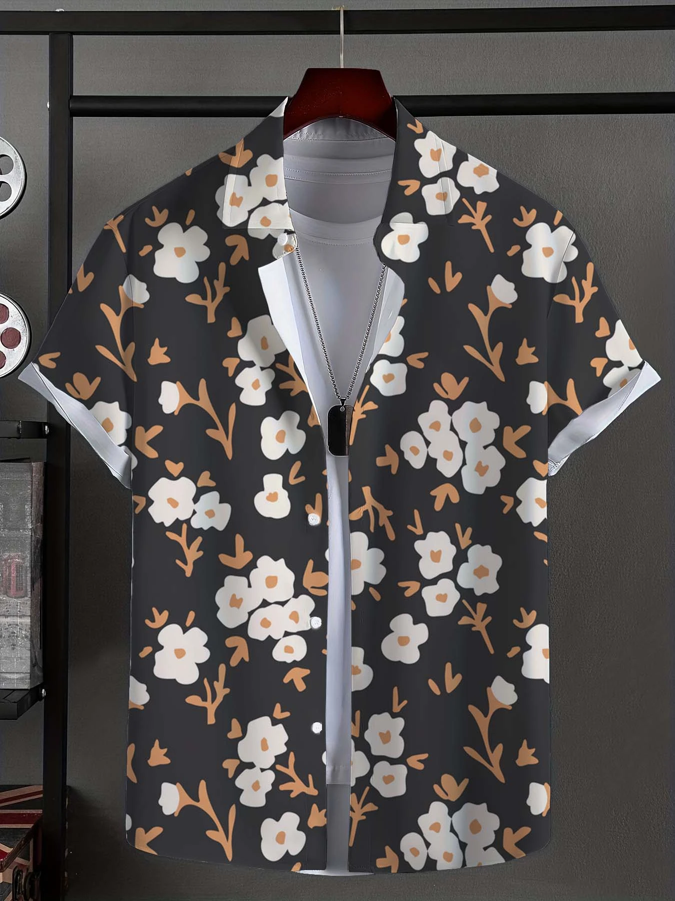 Men's Shirt Fashion Plant Flowers Graphic Tops Hawaiian Shirt Button up Beach Vacation Shirts Short Sleeve Casual Shirts for Men