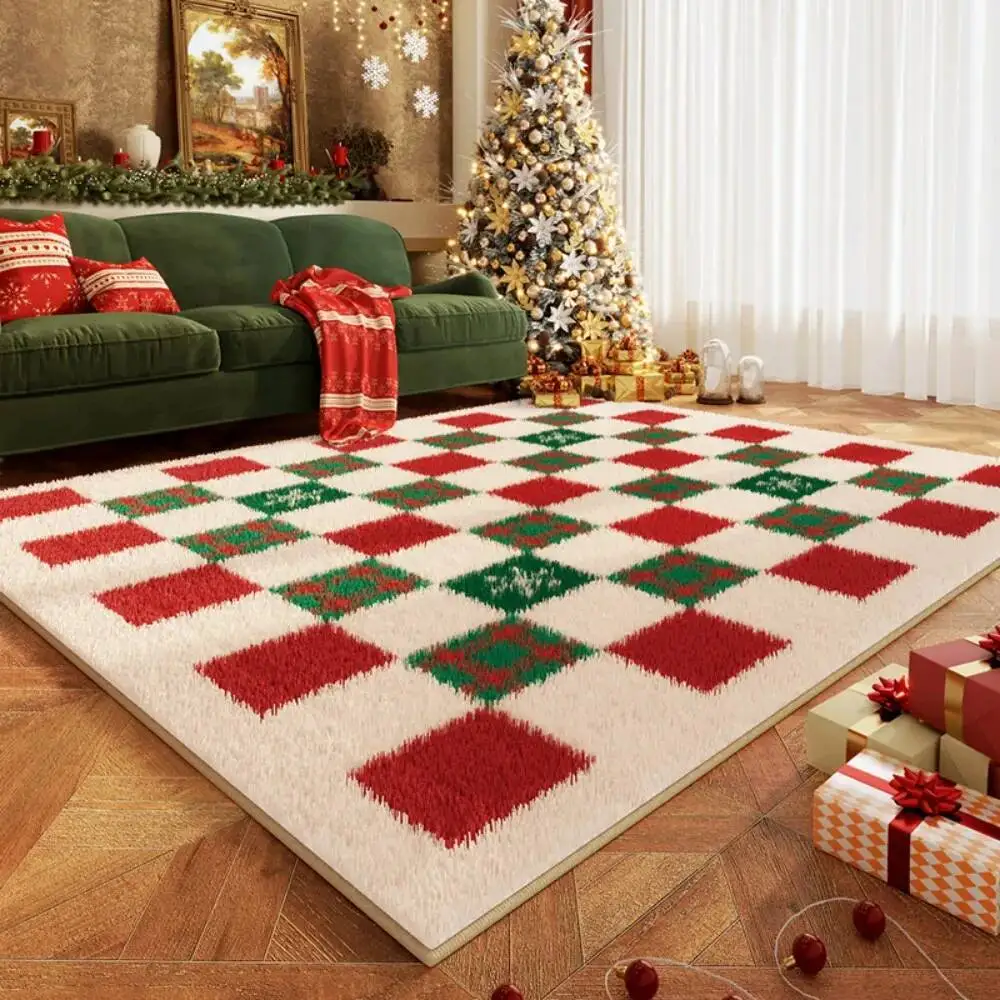

VIKAMA Christmas Dia Pattern Red And Green Classic Colour Scheme Living Room Bedroom Carpet Home Decor