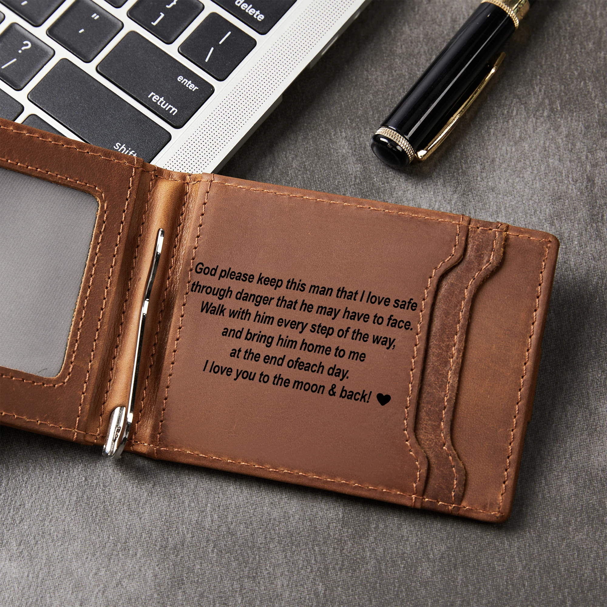 

To My Love Wallet Gifts RFID Blocking Slim Bifold Genuine Leather Minimalist Front Pocket Wallets for Men with Money Clip Thin