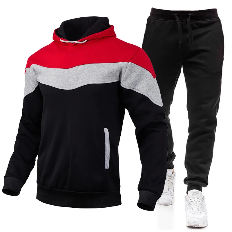 2024 High Quality Autumn/Winter Splicing Hoodie and Pants Set with Velvet for Warmth, Leisure, Sports, Youth and Vitality, Hoodi