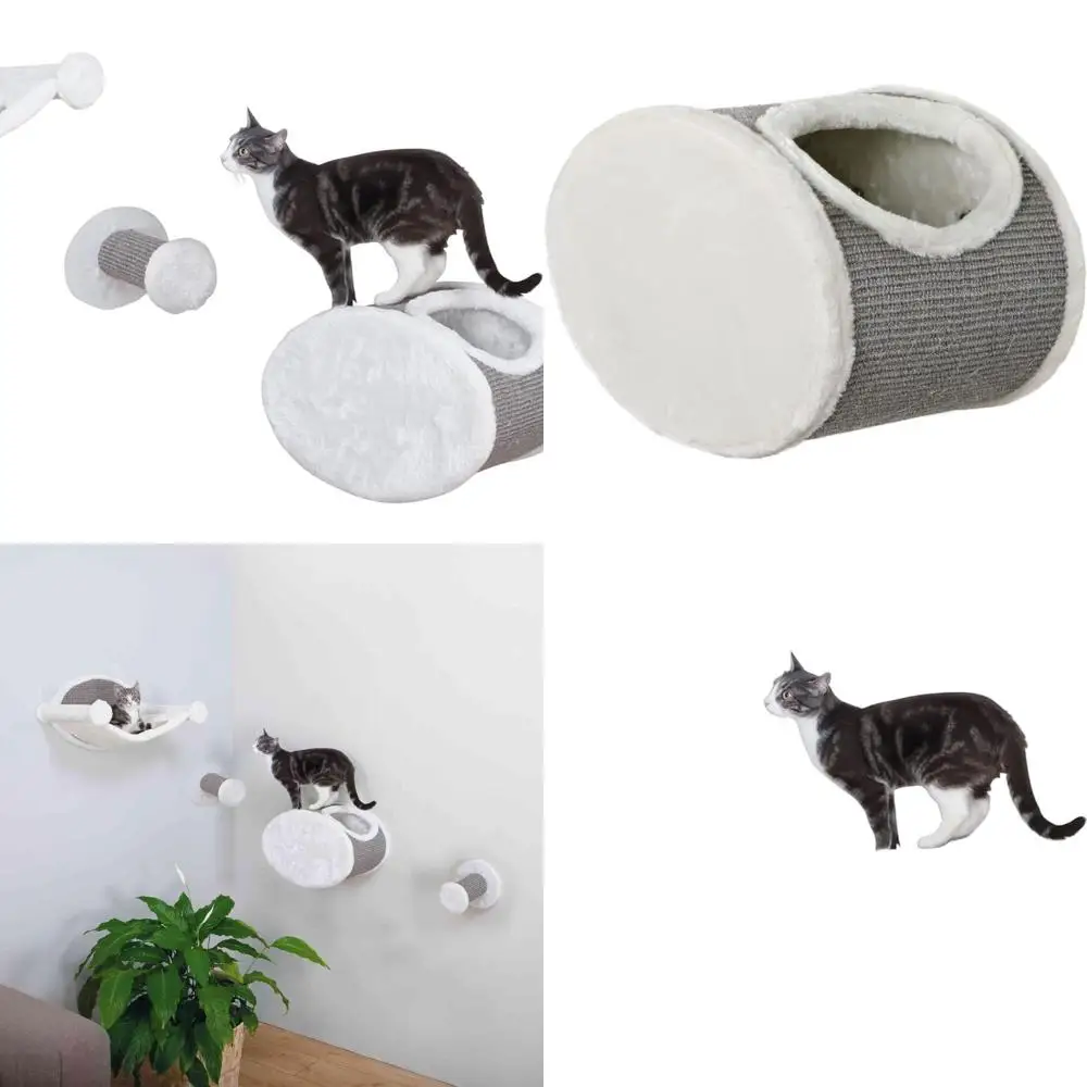 

Настенная лежанка для кошек с гамаком, домиком и лестницей для когтетрости - серая, 18.75 x 11 x 11.25