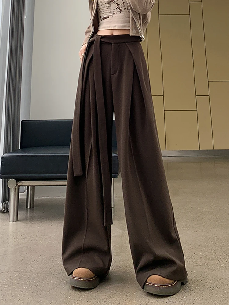 Pantalon large taille haute pour femme, pantalon décontracté ample, automne hiver, nouveau pantalon en laine, classique, élégant
