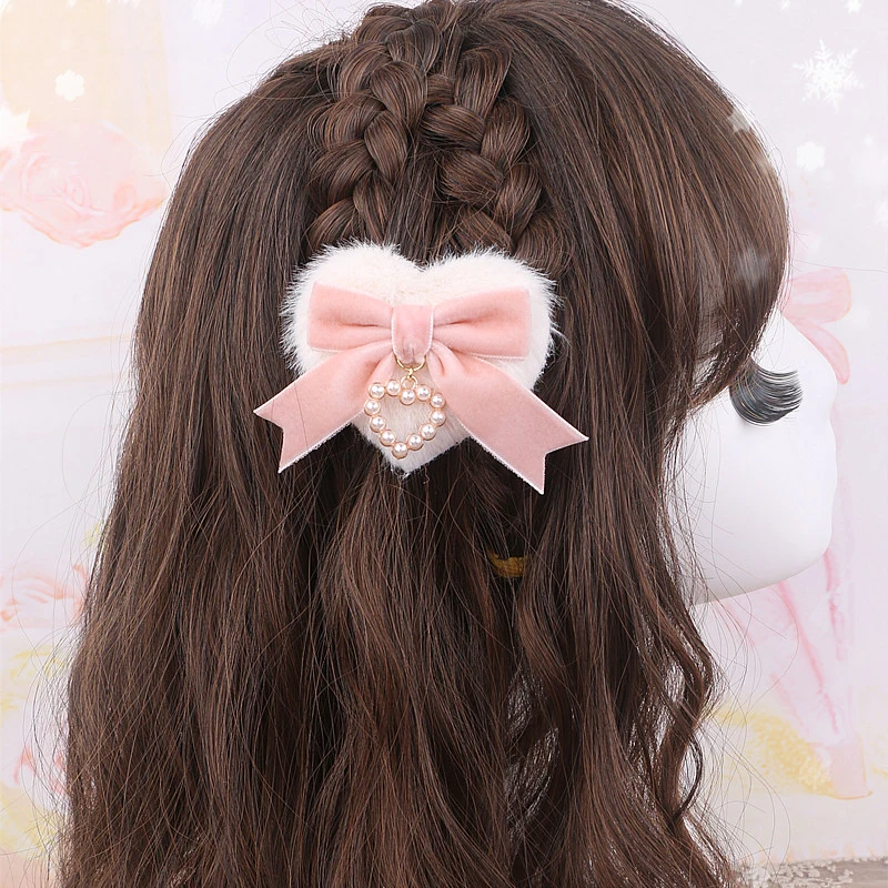 Pinza para el pelo japonesa Lo para niña, hecha a mano, dulce regalo Y2K para niña, estilo Lolita, lazo en forma de corazón, horquilla bonita para mujer
