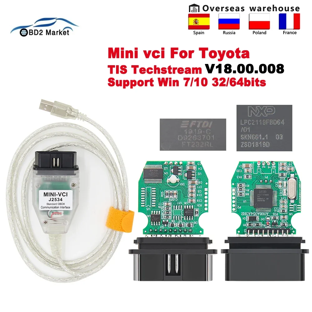 Мини vci для Toyota V18.00.008 TIS Techstream FTDI FT232RL чип J2534 OBD2 Автомобильный сканер Диагностический кабель мини VCI V18