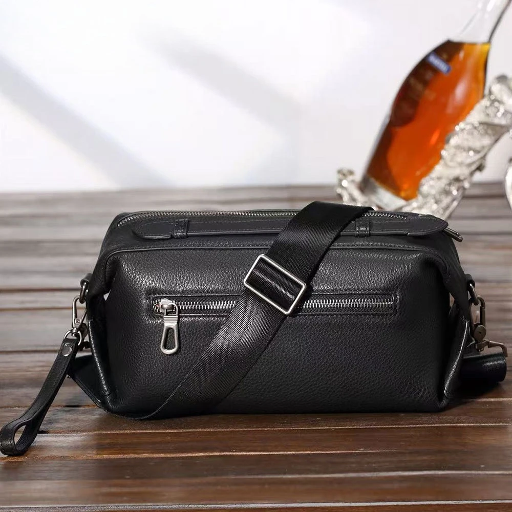 Trendy Men's Small Square Bag - Genuine Leather Sling Purse, Fashion Minimalist Crossbody Bag for 7" iPad & Phone